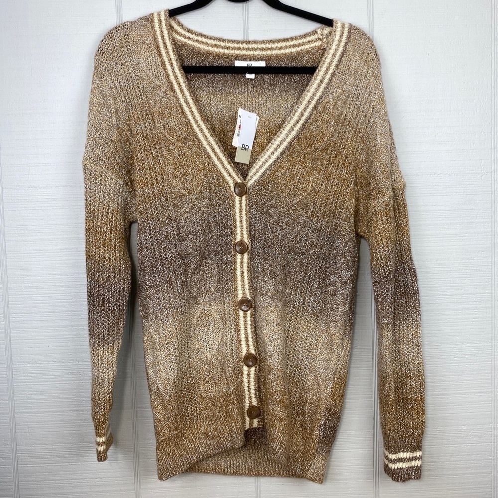 NWT BP Nordstrom Brown Ombré Stripe Drop Shoulder Button Cable Knit Sweater XS